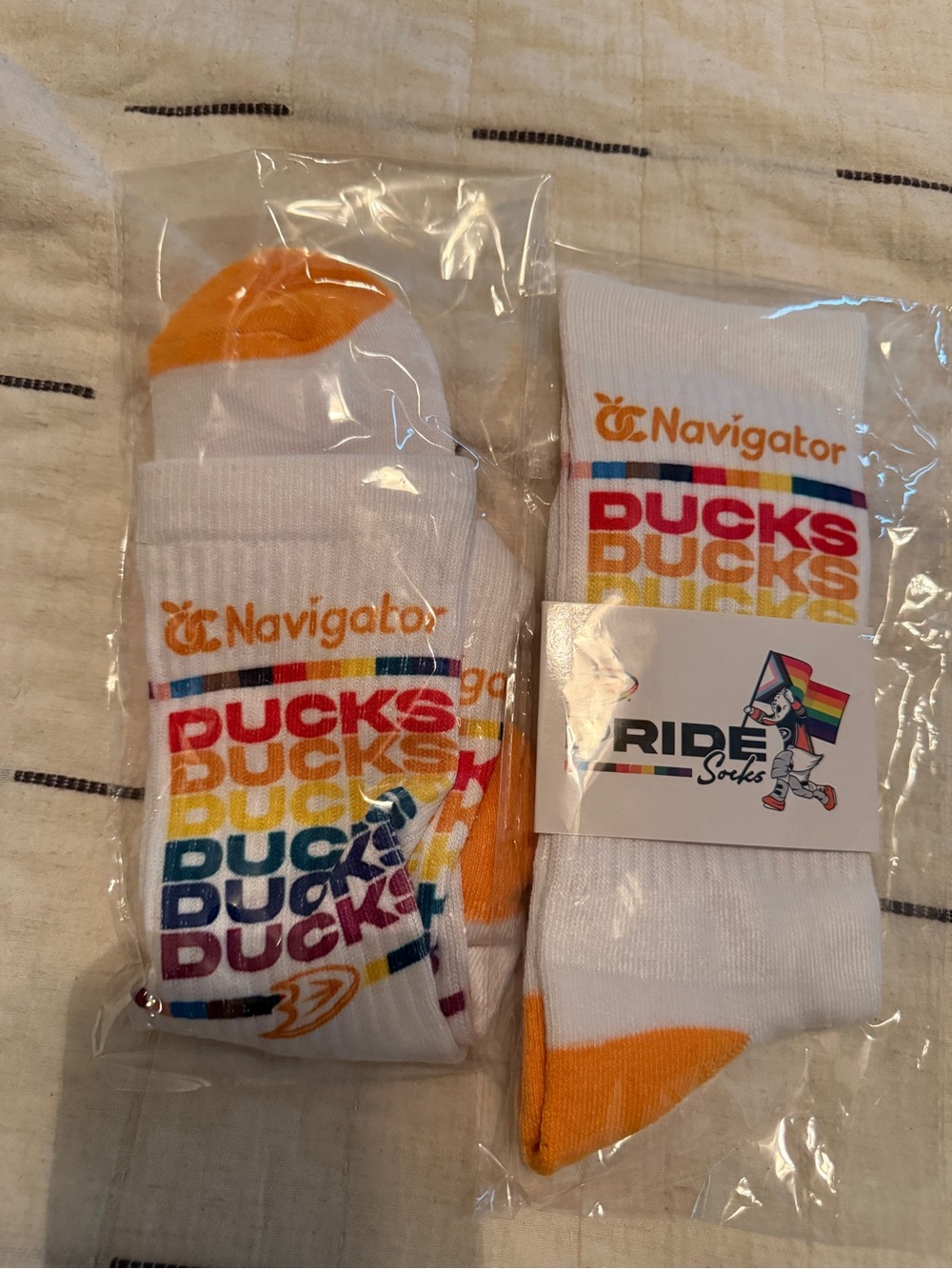 Ducks Pride Crew Socks - White with Orange Accent